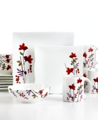 Rhea dinnerware set by 222 Fifth is no wallflower. Old-fashioned wild flowers combine with modern touches like square shapes and scalloped edging to create an exquisite look for your every day table.