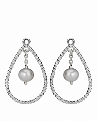 Lustrous freshwater pearls are suspended from beaded sterling silver drop charms. Add them to your PANDORA french wire or hoop earrings for a chic, classic style.