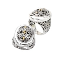 925 Silver Oval Filigree Swirl Ring with 18k Gold Accents- Sizes 6-8