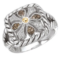 925 Silver, Brown & White Diamond Square Ring with 18k Gold Accents (0.10ctw)- Sizes 6-8