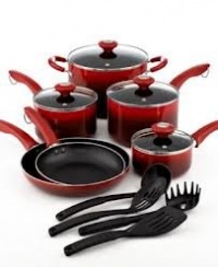 Martha Stewart Collection Ombre 14 Piece Nonstick Cookware Set (Red)