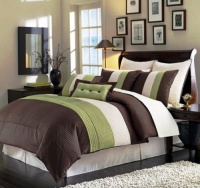 8pcs Modern Brown Sage Beige Comforter (90x92) Set Bed in Bag - Queen Size Bedding