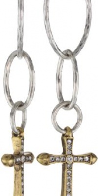 Lucky Brand Hammered Gold-Tone Cross and Silver-Tone Hoop Earrings