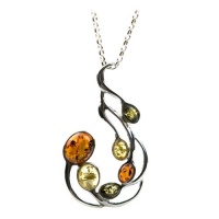 Sterling Silver Multi-Color Amber Large Pendant Necklace, 18