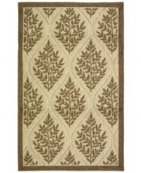 A geometric leaf design presents a modern look in this Revena accent rug from Bacova, featuring a neutral colorway to match any home decor. Finished with a woven loop construction for unique texture and skid-resistant backing for safety.