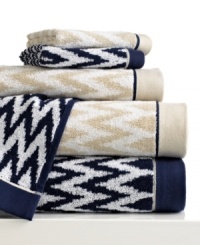 Find the right rhythm for your bath space. This Rhythm and Blue washcloth from Bianca offers a modern look with a chevron design in pure cotton softness. Choose from navy or tan color schemes.