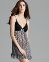 Give in to your animal nature. An animal print babydoll with lace cups and ruffle trim from In Bloom.