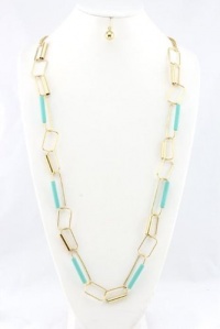 40 inch Metal and Link Detailed Drape Necklace Set, Aqua