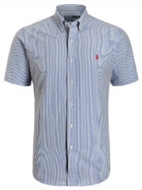 Polo Ralph Lauren Classic Fit Mens Short Sleeve Seersucker Shirt Light Blue White Stripe