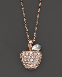 Diamond pavé-set apple pendant necklace in rose gold.