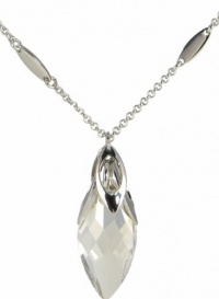 Oval Shaped Budding Flower Swarovski Elements Crystal Pendant Necklace W. 18k White Gold Plated Chain (Silver)