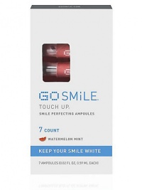 GO SMiLE's exclusive Ampoule Technology Delivery System lets you polish your teeth and keep them white with deliciously refreshing Touch Up ampoules. Get a just-brushed feeling - anytime, anywhere. Flip, Pop, Touch Up! 7 ampoules, 0.02 fl. oz. each. 