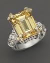 Faceted canary crystal and white sapphires lend brilliance to 18K gold detailed sterling silver. By Judith Ripka.