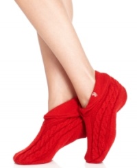 Keep in the holiday spirit down to your toes with these festive cable knit booties from Lauren Ralph Lauren, featuring the iconic LRL monogram embroidered at the ankle.