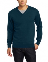 Fred Perry Men's V-Neck Sweater, Petrol Blue/Elmwood/Black, Medium