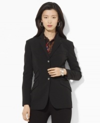 Lauren Ralph Lauren's heritage hacking jacket is rendered in sleek stretch wool and finished with an equestrian-inspired satin lining for a colorful flourish. (Clearance)