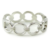 Silver Rhodium Swarovski Crystal Large Cable Chain Link Hinged Bangle