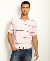 A bold choice for spring and summer, this striped deck shirt from Nautica brightens up your warm weather rotation.