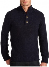 Vince Mens Ribbed Wool Henley Sweater Large L Standing Collar Blue