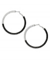 Finish off your party look with a little texture. Bar III's hoop earrings get a modern upgrade with dark hues and textured detail. Crafted in silver and hematite tone mixed metal. Approximate diameter: 2-1/4 inches.