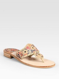 Floral-print cork design with decorative goldtone leather trim. Cork and leather upperLeather lining and solePadded insoleMade in USAOUR FIT MODEL RECOMMENDS ordering true size. 