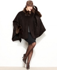 A little bit vintage-inspired, but with a contemporary feel: Jones New York's plus size cape gets this look right with luxurious faux-fur trim and a touch of angora for extra softness!