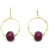 Just Give Me Jewels Goldtone Pearlized Fashion Dangle Hoops with Large Multifaceted Cherry Quartz Bead