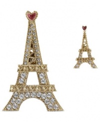 Betsey Johnson Antique Gold-Tone Glitter Heart Eiffel Tower Pin Set