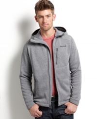 The coziness of a sweater plus all the technical advantages of performance fleece: Zip up knit fleece hoodie from Marmot.