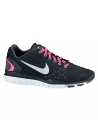 A pop of pink adds a feminine touch to these Nike cross trainers. The Free TR Fit 2 is supportive and flexible and offers great multi-directional traction.