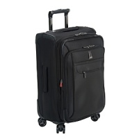 A lightweight, durable carry-on with expandable packing options for long trips. Fully lined interior with tie down straps to keep your clothing wrinkle free. Concealed add-a-bag strap with adjustable webbing allows additional bags to be carried effortlessly. Spinner wheels with 360-degree rotation assure multidirectional rolling and optimal stability. Recessed extra long locking trolley handle made of aircraft grade aluminum with one button operation, for ease of use.