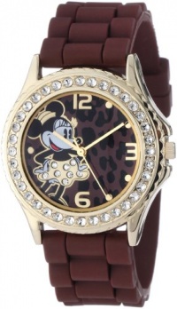 Disney Women's MN1054 Rhinestone Accent Minnie Mouse Brown Rubber Strap Watch