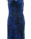 DKNY Blue/Black Silk Abstract Print Sleeveless Cowl Neck Dress 2