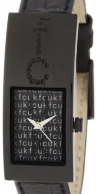 FCUK Women's FC1014B Black Leather Strap Stainless Steel Ion-Plating Black Watch