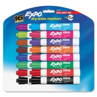 Expo Low Odor Chisel Tip Dry Erase Markers, 16 Colored Markers