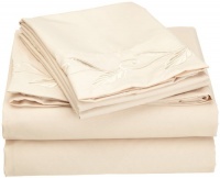 Cathay Home Fashions Luxury Silky Soft Leaf Design Embroidered Microfiber Queen Sheet Set, Cream