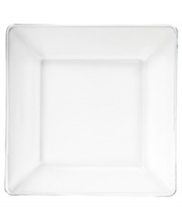 Clear the table. Layer patterns and colors with the sleek, minimalist look of square dinner plates in solid glass.