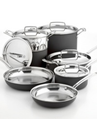 Rather than piecing together a cookware set, enjoy consistent performance with this all-inclusive collection. The hard anodized exterior and stainless steel interior provide superior heat distribution, while a multilayer system bonds everything together for optimal results. Best of all, it's dishwasher safe! Limited lifetime warranty.