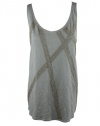 Eileen Fisher Womens Beaded Front Pattern Linen Scoop Tank Top