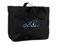 Hortense B. Hewitt Wedding Accessories Black with Aqua Bridal Party Tote Bag, Bride Diamond, 12 by 14-Inch