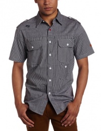 Southpole Men's Chambray Button Down Short Sleeve Shirt With Gingham Print Mix