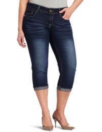 Southpole Juniors Plus Size Crinkle Sandblasted Crop Jean, Dark Bake, 16