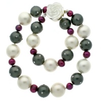 Shell Pearl Majorica Necklace Grey White Magenta Pink Sparkle CZ 10.0-10.5mm 18 Single Strand