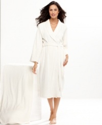 So plush and cozy. Jones New York's Plush Jacquard Stripe robe features a shawl collar and slips on so easily and comfortably.