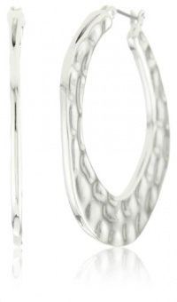 Nine West Silver-Tone Plated Hammered Textured Click-It Hoop Earrings