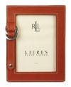 The picture of Lauren Ralph Lauren style, the Fairwood frame is crafted of sumptuous leather in a burnt sienna hue and all buckled up in silvertone hardware.