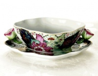 Mottahedeh Tobacco Leaf Cream Soup Cup & Saucer 7.5 in