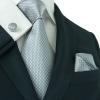 Landisun 343 Dark Gray Solids Mens Silk Tie Set: Tie+Hanky+Cufflinks Exclusive