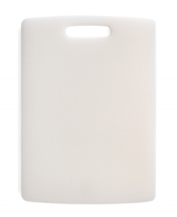 Streamline the look of your kitchen with the simple, tasteful appeal of this white cutting board. Stain-resistant, dishwasher-safe and reversible, this poly board takes on all the prep work with clean lines and a versatile size that has just the right amount of space for all of your tasks. Limited lifetime warranty.