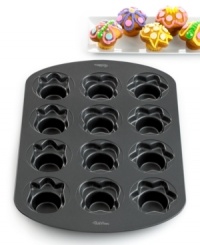 Bring on spring! Parties & get-togethers come into bloom with these spring-inspired treats. Crafted from steel, this durable, nonstick pan features extra-wide crowns to create 12 butterfly-, tulip- and blossom-shaped treats. Have fun decorating & even more fun sharing! 10-year warranty.